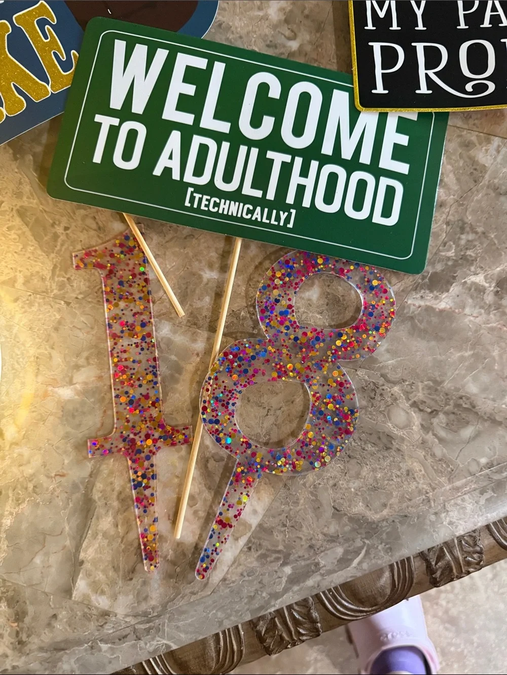 18th Birthday Party Photo Props and Marquee Number Decorations - Pink and Gold
